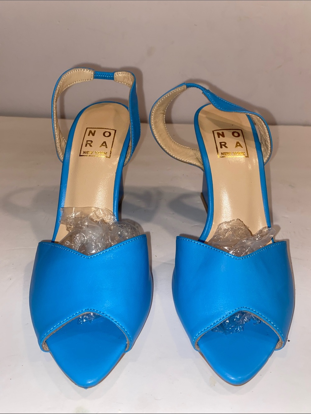 Nora New York Women's Blue Open-Toe Slingback Heels.used.
